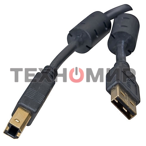 Кабель 5bites UC5010-018A USB2.0, AM/BM, зол.разъемы, ферр.кольца, 1.8м., черный