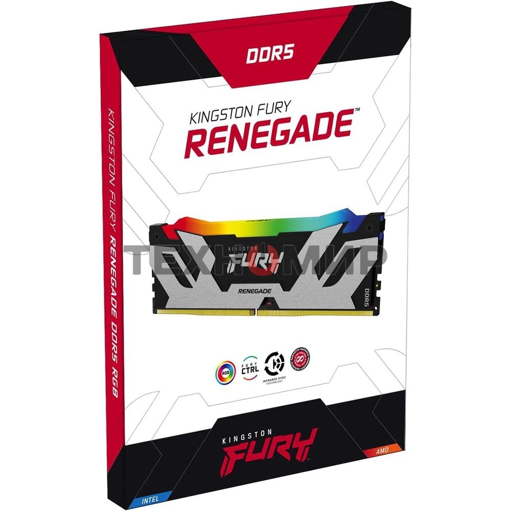Оперативная память Kingston Fury Renegade, DDR5, 96Gb (2x48Gb), 6400MHz, CL32, DIMM, с радиатором, RGb, серебристый