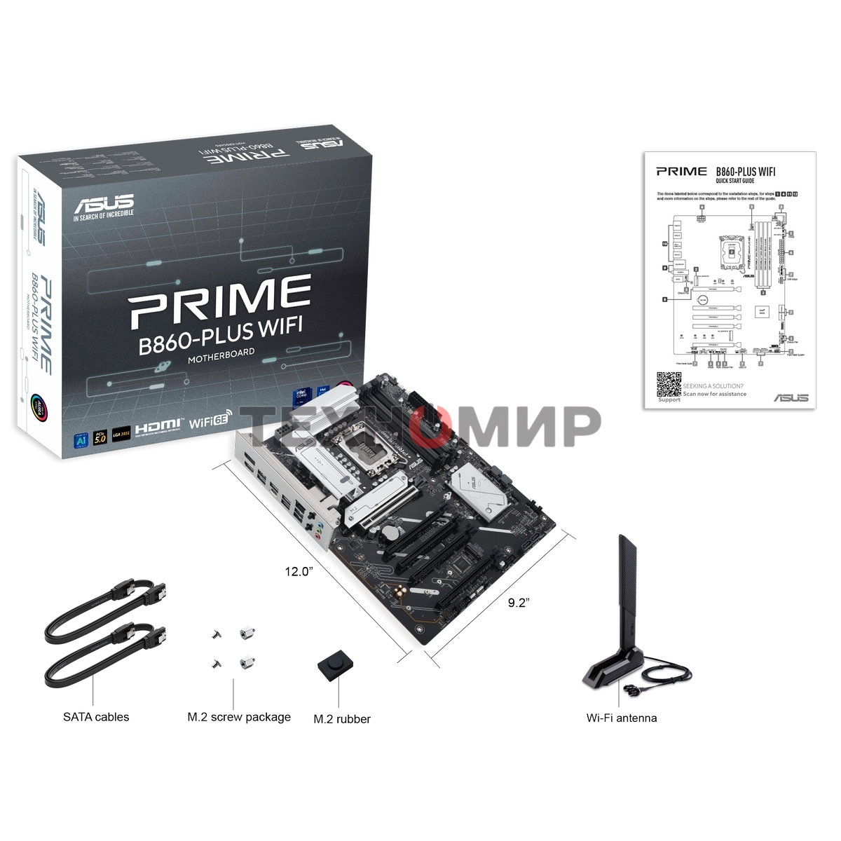 Материнская плата ASUS PRIME B860-PLUS WIFI, LGA 1851, Intel B860, 4xDDR5, 4xSATA, 2xM.2, 1xPCIe 5.0 x16, 4xPCIe 4.0 x16, 2xUSB-C, 4xUSB-A 3.2 Gen 1, 2xUSB-A 3.2 Gen 2, 1xHDMI, 1xDP, 1x2.5Gb LAN, 7.1, ATX