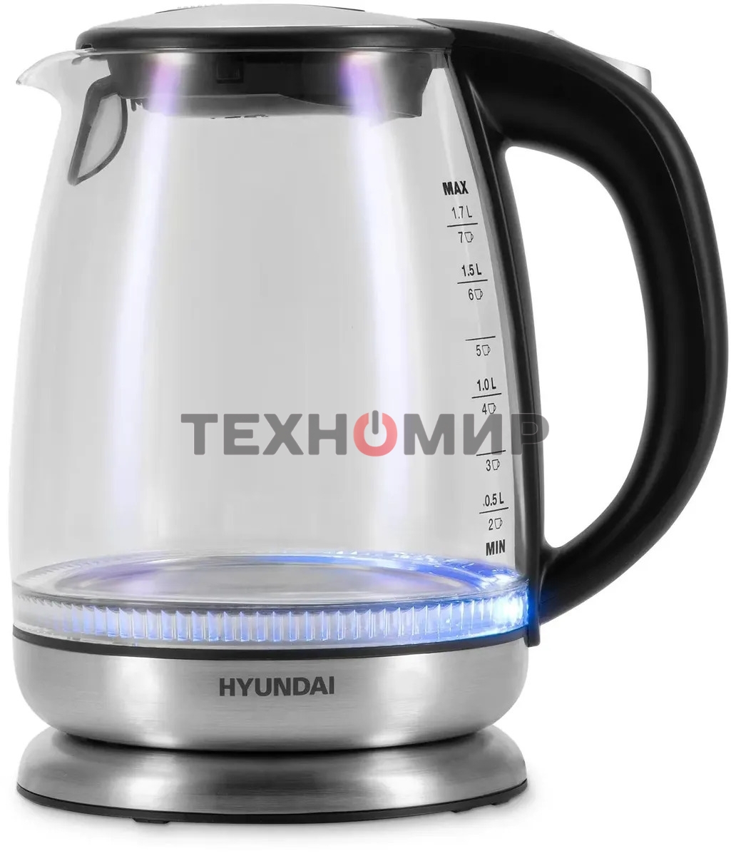 Чайник электрический Hyundai HYK-G8800 1.7л. 2200Вт черный/серебристый корпус: стекло