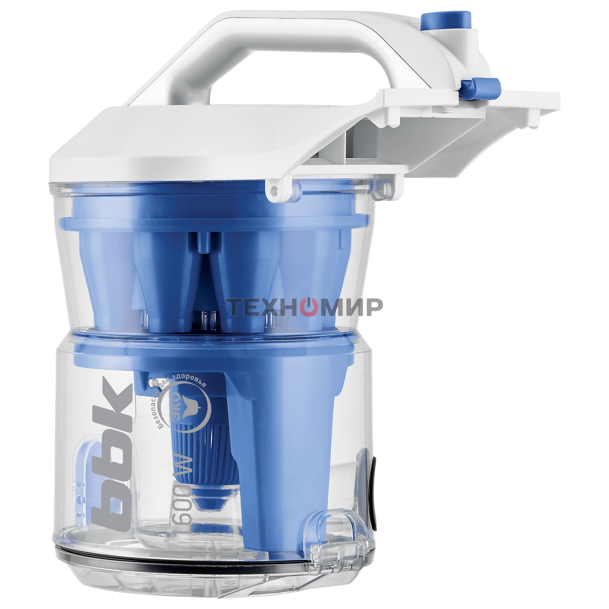 Пылесос BBK BV1501 белый/синий, 300/1600 Вт, уборка сухая, пылесборник контейнер 2 л