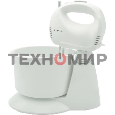 Миксер SUPRA MXS-530 с чашей. 500 Вт. Режим Турбо. 5 скоростей. Две насадки: для взбивания яиц и крема и для замеса тяжелого теста. белый