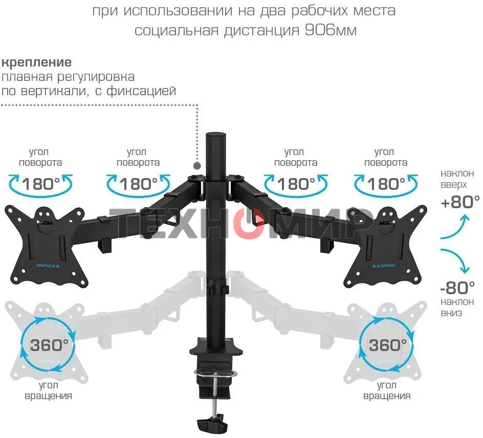 Кронштейн для монитора Kromax CASPER-508 черный 4 шт/уп. 10