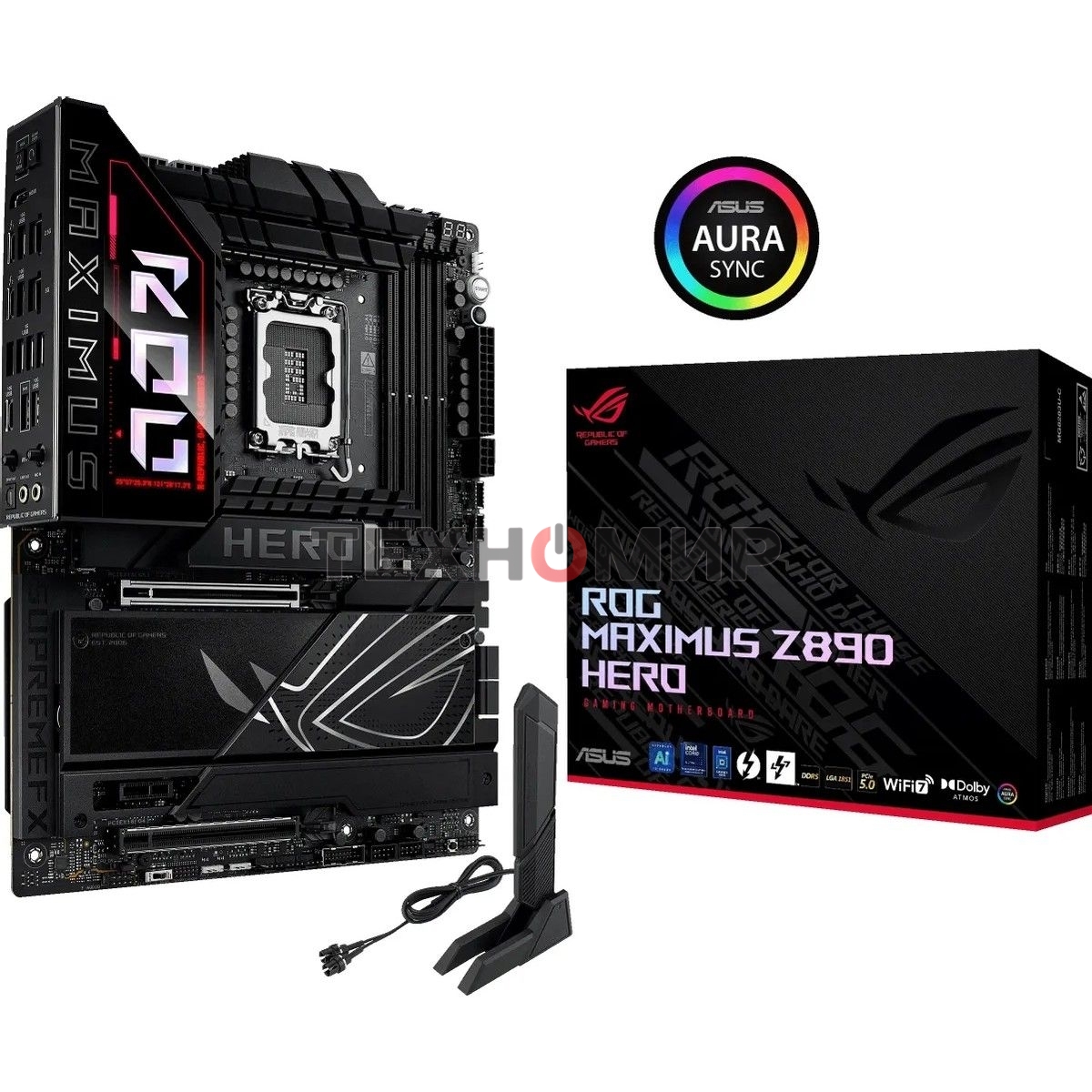 Материнская плата ASUS ROG MAXIMUS Z890 HERO, LGA 1851, Intel Z890, 4xDDR5, 4xSATA, 6xM.2, 1xPCIe 5.0 x16, 1xPCIe 4.0 x4, 1xPCIe x1, 1xHDMI, 2xUSB-C (видеовыход), 4xUSB-A 3.2 Gen 1, 4xUSB-A 3.2 Gen 2, 1xUSB-C 3.2 Gen 2, 2xUSB-C Thunderbolt 4, 2x 5Gb LAN, 