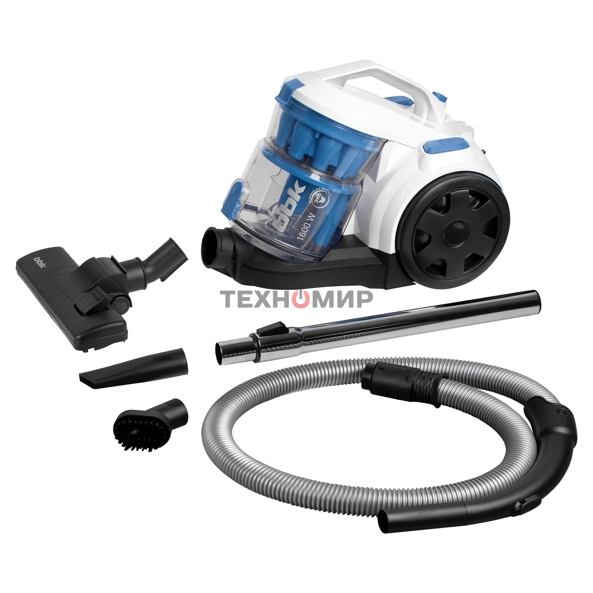 Пылесос BBK BV1501 белый/синий, 300/1600 Вт, уборка сухая, пылесборник контейнер 2 л