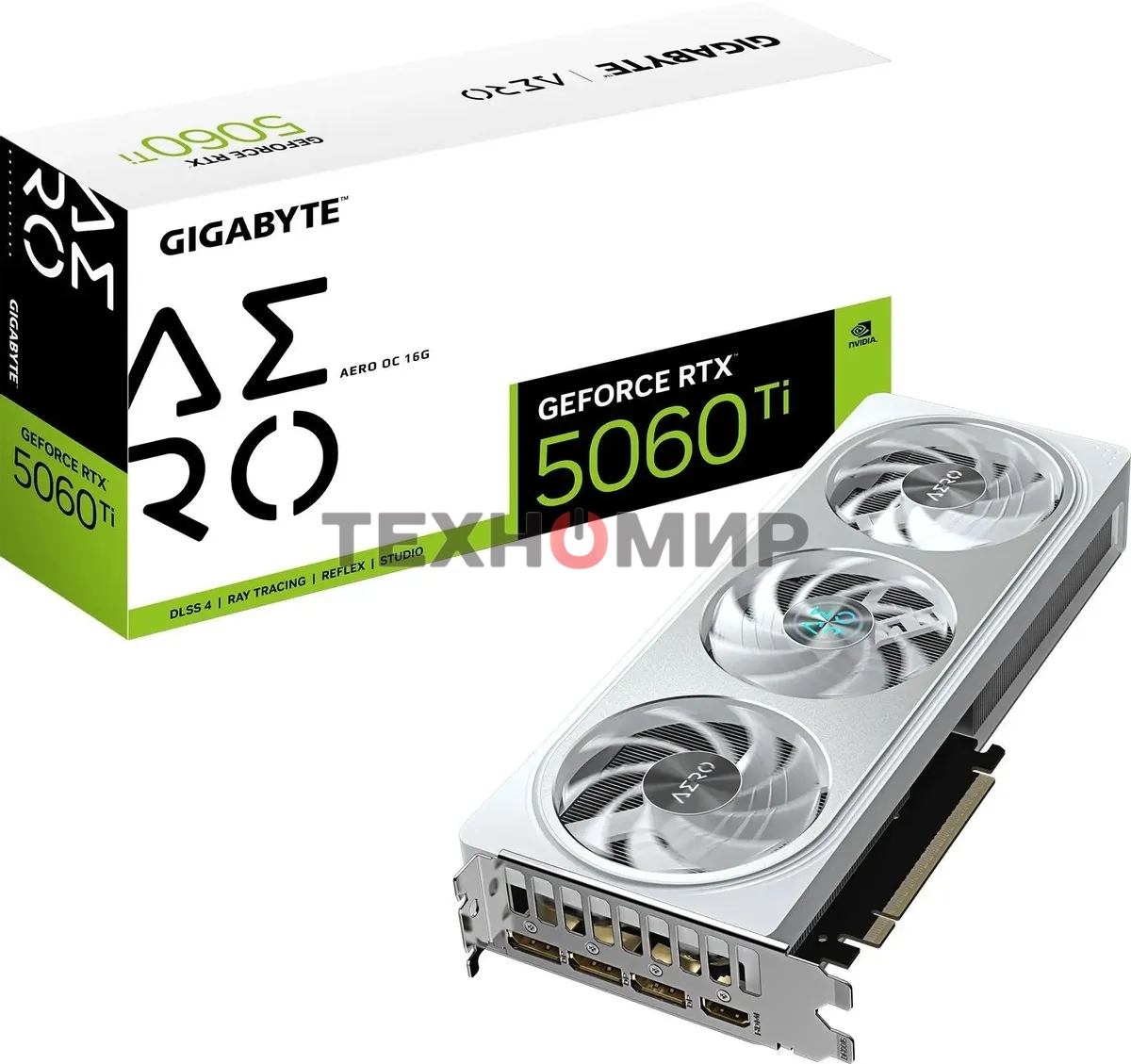 Видеокарта Gigabyte GeForce RTX 5060Ti Aero OC, NVIDIA RTX 5060 Ti, 16G GDDR7, 128 бит, PCI-e 5.0, 1xHDMI, 3xDP, 2647 МГц