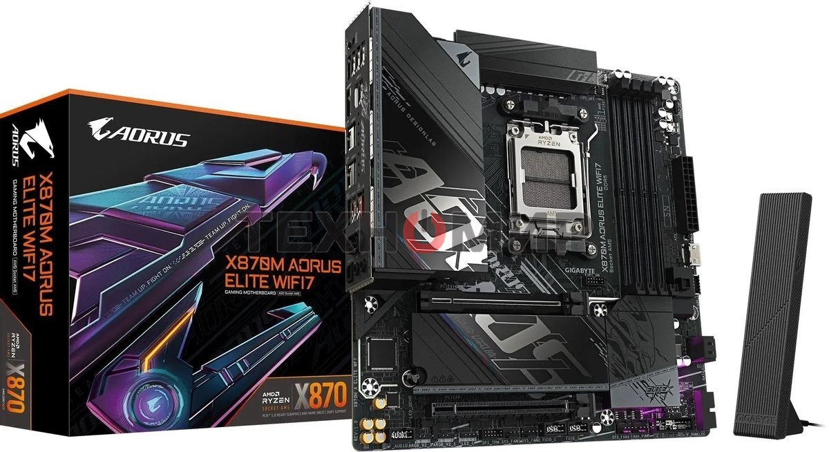 Материнская плата Gigabyte X870M AORUS ELITE WIFI7, AM5, AMD X870, 4xDDR5, 4xSATA, 4xM.2, 1xPCIe 5.0 x16, 1xPCIe 4.0 x4, 1xPCIe 3.0 x2, 1xHDMI, 2xUSB Type-C, 1x2.5Gb LAN, Wi-Fi 7, Bluetooth 5.4, 2xUSB-C USB4, 2xUSB-A 10Gbps, 4xUSB-A 5Gbps, 4xUSB-A 2.0, S/