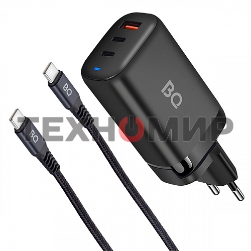 Сетевое зарядное устройство BQ Charger 65W3A01 (3 ports 2*Type-C + USB, 65W with 2m Type-C cable) черный