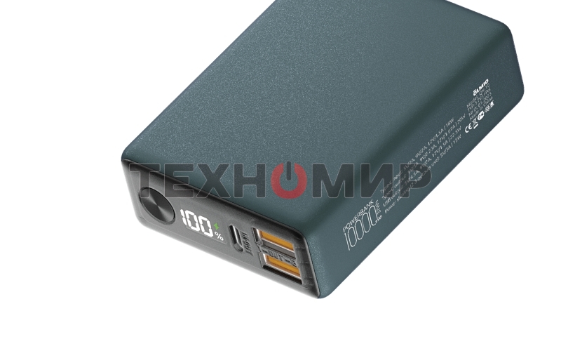 Портативный аккумулятор OLMIO QX-10, 10000mAh, 22.5W, QuickCharge3.0/PowerDelivery, LCD, темно-зеленый