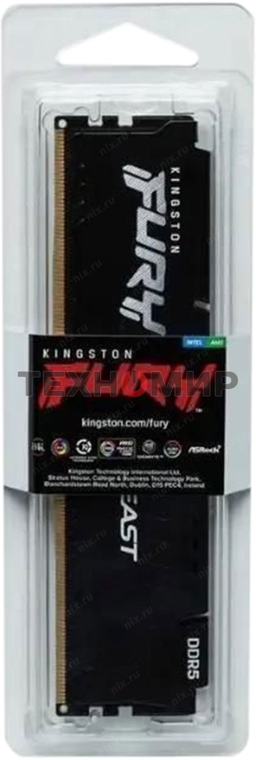 Оперативная память Kingston Fury Beast, DDR5, 16Gb (1x16Gb), 6400MHz, CL32, DIMM, с радиатором, черный