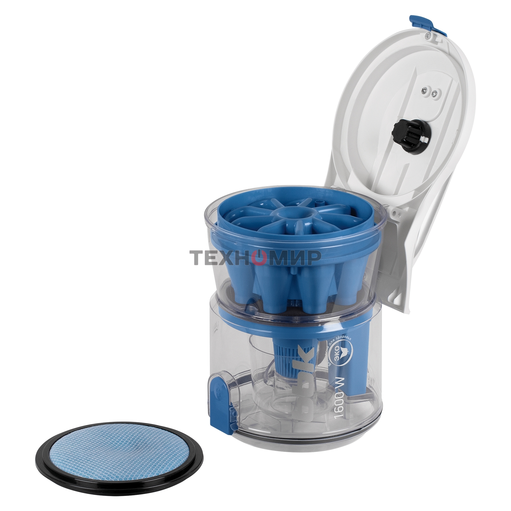 Пылесос BBK BV1501 белый/синий, 300/1600 Вт, уборка сухая, пылесборник контейнер 2 л