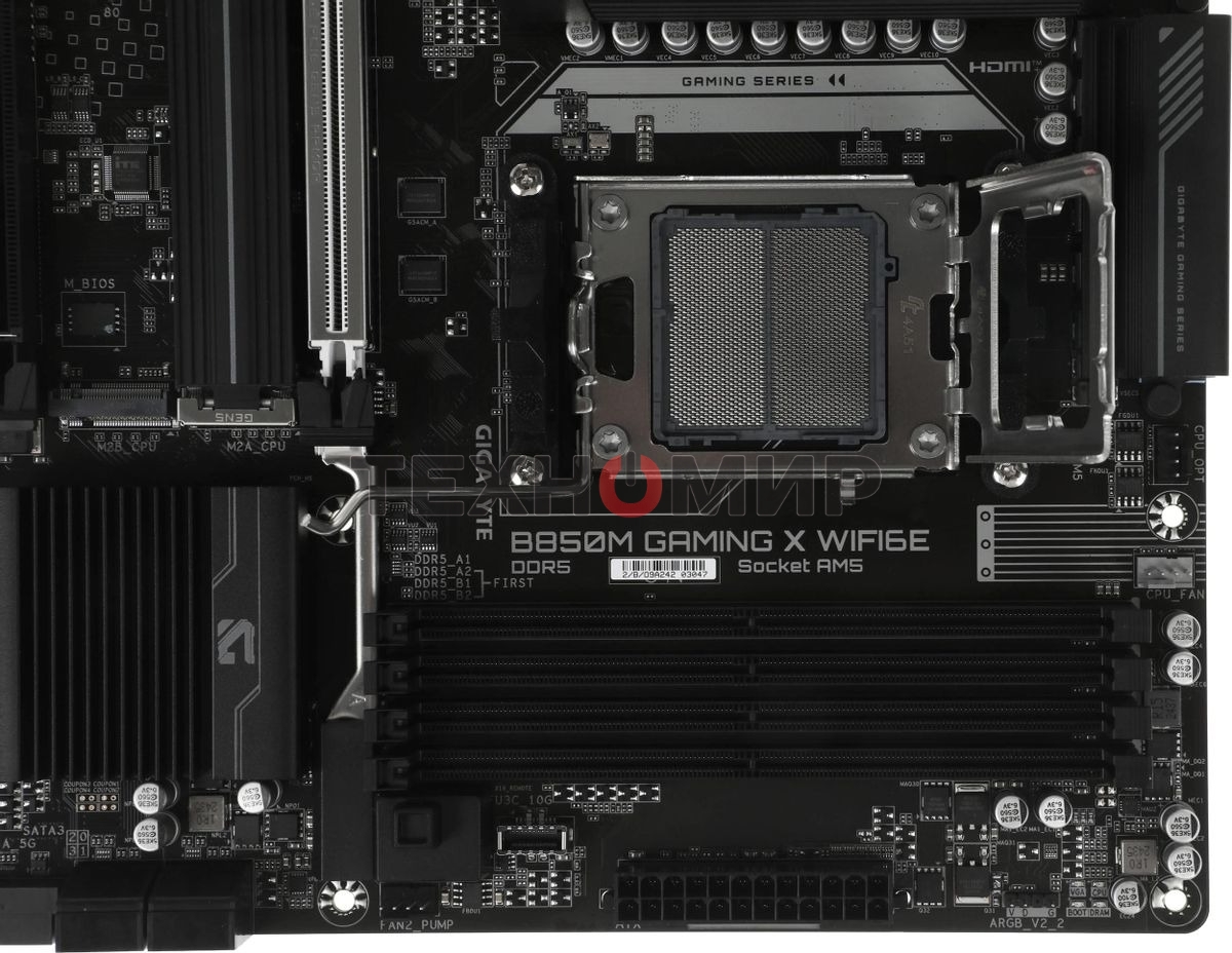 Материнская плата Gigabyte B850M GAMING X WIFI6E/WF6E, Socket AM5, AMD B850, 4xDDR5, 4xSATA, 2xM.2, 1xPCI-E 5.0 x16, 1xPCI-E 3.0 x4, 1xHDMI, 2xDP, 1x 2.5Gb LAN, 1xUSB-C 3.2 Gen 2, 1xUSB-A 3.2 Gen 2, 2xUSB-A 3.2 Gen 1, 4xUSB-A 2.0, 3x3.5 мм, 7.1, Micro-ATX