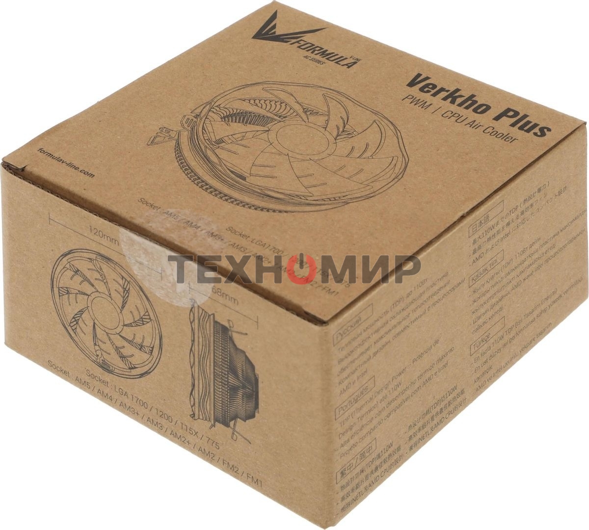 Кулер для процессора AeroCool/Formula Verkho Plus серебристый/черный, 120 мм, алюминий, 2000 об/мин, 26.5 дБ, 4 pin, 110 Вт, 68 мм