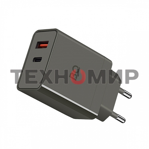 Сетевое зарядное устройство BQ Charger 38W2A01 (2 ports Type-C + USB, PD 20W+QC3.0 18W, 38W total) серый