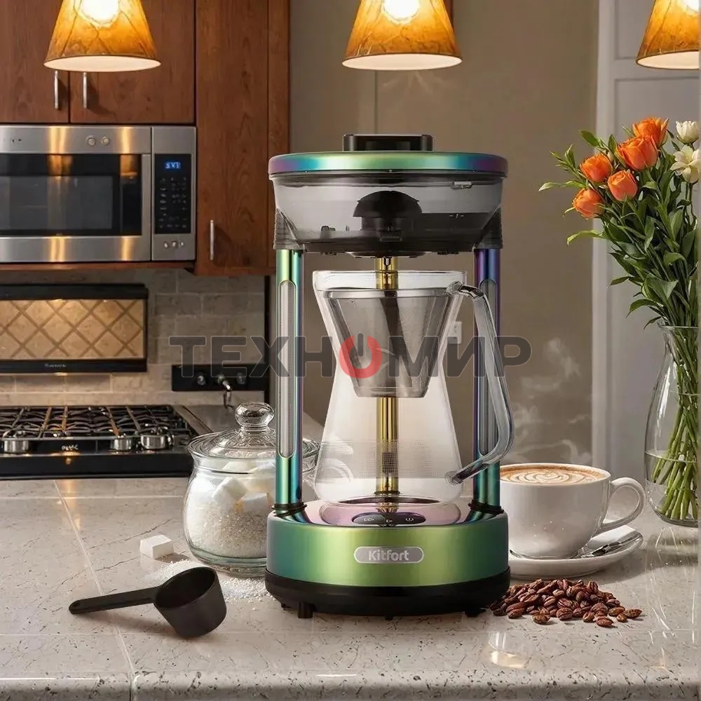 Кофеварка капельная Kitfort КТ-7488 зеленый, исп. кофе - молотый, 0.6 л, 600 Вт