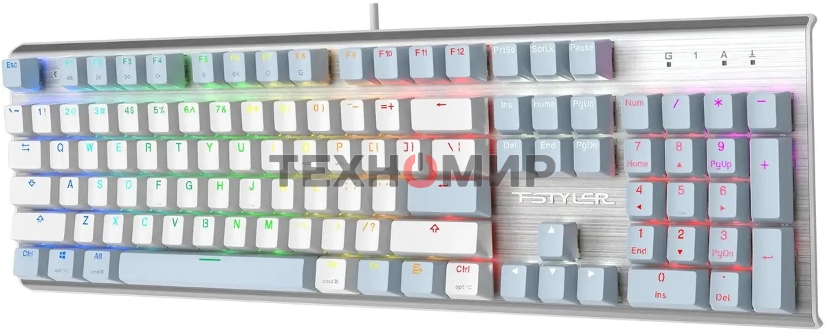 Клавиатура проводная A4Tech Fstyler FS100 Neon, USB, синий/белый