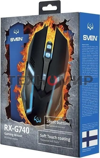 Мышь проводная SVEN RX-G740 черный, 2400 dpi, USB, кнопки - 6