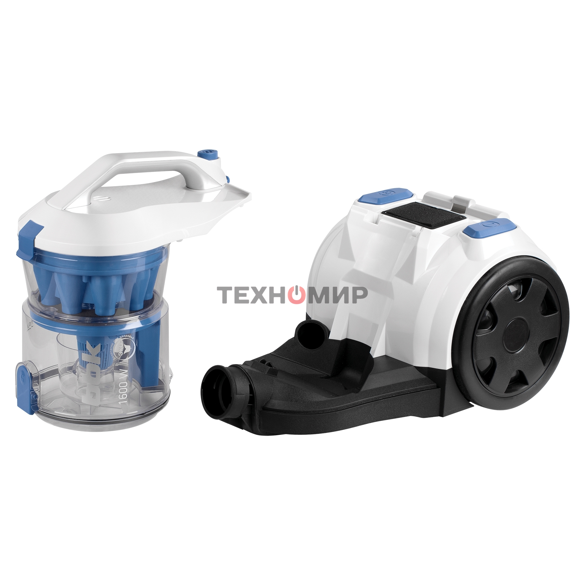 Пылесос BBK BV1501 белый/синий, 300/1600 Вт, уборка сухая, пылесборник контейнер 2 л