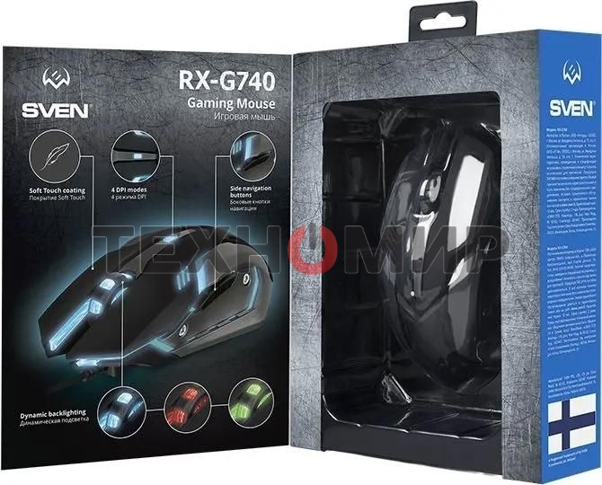 Мышь проводная SVEN RX-G740 черный, 2400 dpi, USB, кнопки - 6