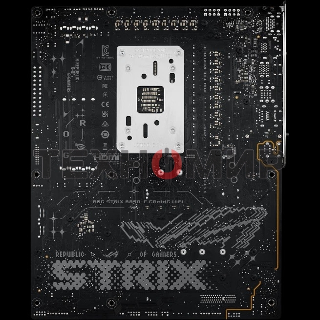 Материнская плата ASUS ROG STRIX B850-E GAMING WIFI, AM5, AMD B850, 4xDDR5, 4xSATA, 5xM.2, 1xPCI-E 5.0 x16, 1xPCI-E 4.0 x16, 1xRealtek 5Gb Ethernet, 1xUSB-C 4, 1xUSB-C 20Gbps, 6xUSB-A 10Gbps, 4xUSB-A 2.0, 3x3.5 мм, 7.1, ATX