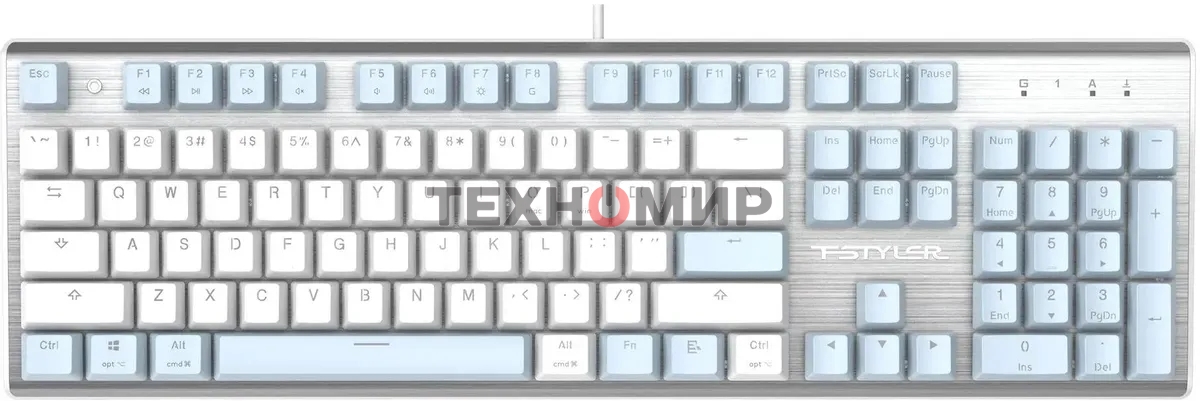 Клавиатура проводная A4Tech Fstyler FS100 Neon, USB, синий/белый