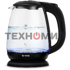 Чайник электрический Vitek VT-7074 1.7 л, 2200 Вт, прозрачный/черный корпус: стекло/пластик