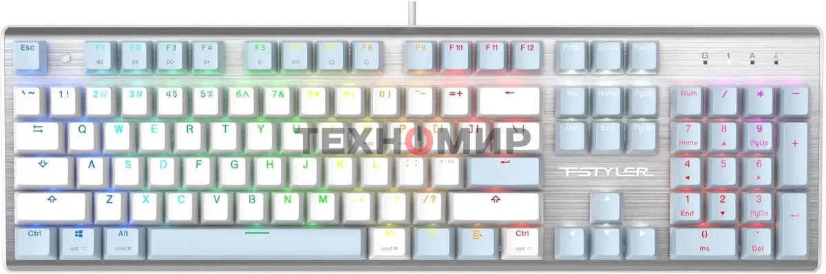 Клавиатура проводная A4Tech Fstyler FS100 Neon, USB, синий/белый