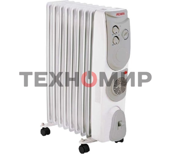 Масляный обогреватель Ресанта ОМ-9АВ (9 секций) белый, 2400 Вт, 30 м2, термостат 67/3/22