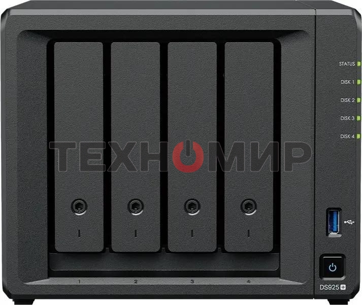Сетевое хранилище Synology DiskStation DS925+ черный (AMD Ryzen V1500B/4Gb/4 pcs (3.5