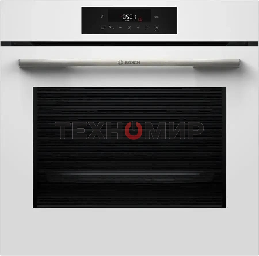 Духовой шкаф электрический Bosch HJG852YW0T Serie 6, 60 см, 66 л, белый,сенсорное управление, 8 режимов+AutoPilot 30(30 автоматических программ), LCD-дисплей, галогенное освещение, самоочистка EcoClean,Soft Open and Soft Close door,телескопические направл