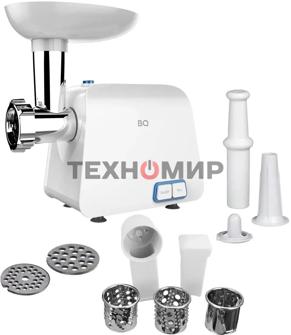 Мясорубка электрическая BQ MG1004 белый, 2100 Вт, 2.4 кг/мин, реверс, защита от перегрузки, насадки - 7