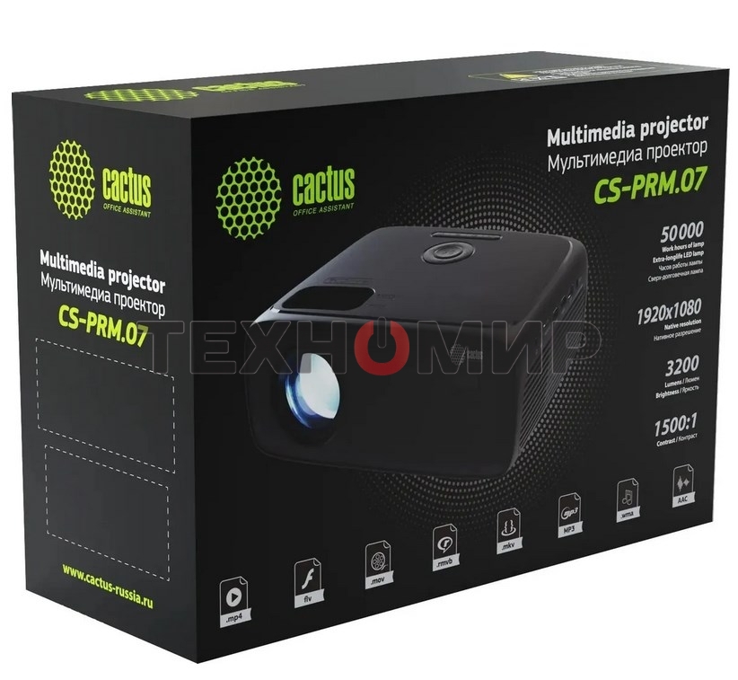 Проектор Cactus CS-PRM.07B.Full HD LCD 3200Lm LS 320Lm ANSI (1920x1080) 1500:1 ресурс лампы:30000часов 1xUSB typeA 3xHDMI 1.16кг