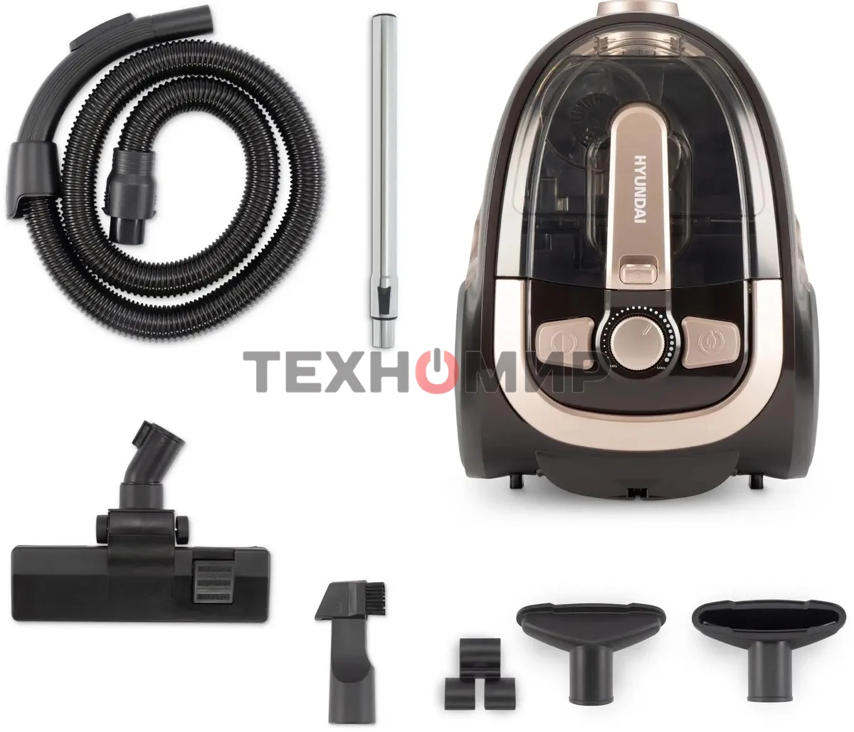 Пылесос Hyundai HYV-C3550 золотистый/темно-коричневый, 380/2220 Вт, уборка сухая, пылесборник контейнер 2,5 л