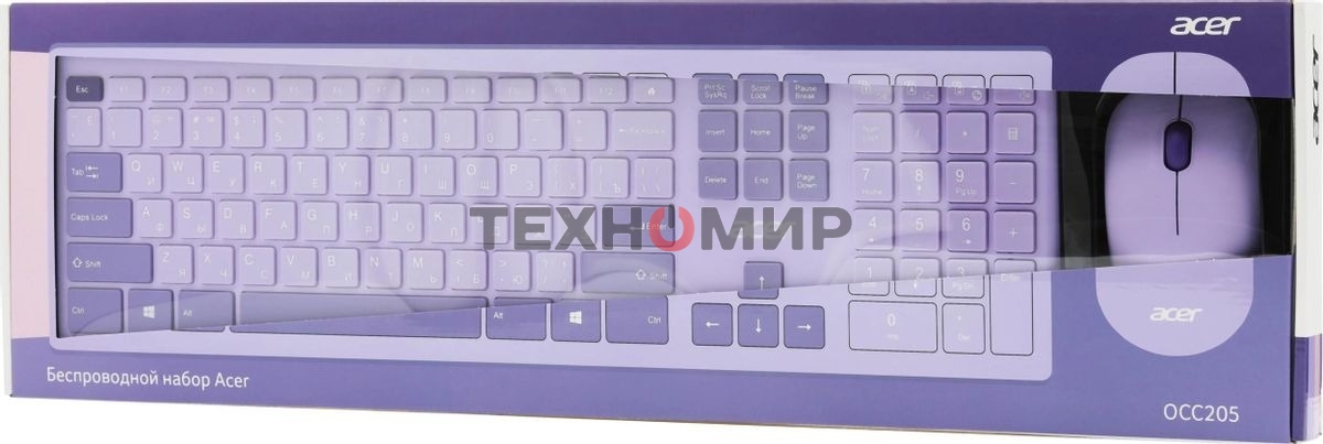 Комплект клавиатура + мышь Acer OCC205 беспроводной USB, 1200 dpi, фиолетовый