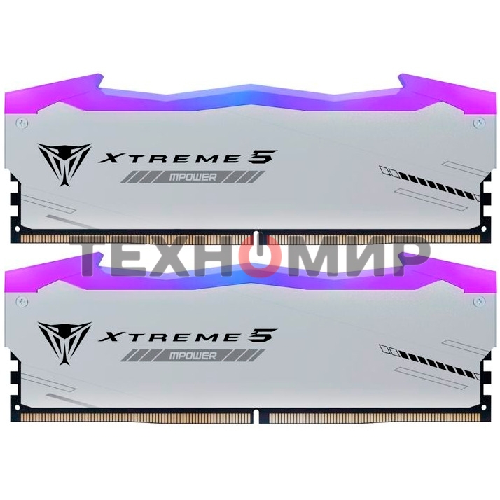 Оперативная память Patriot Viper Xtreme 5, DDR5, 32Gb (2x16GB), 6000MHz, CL30, DIMM, с радиаторами, RGb, серебристый