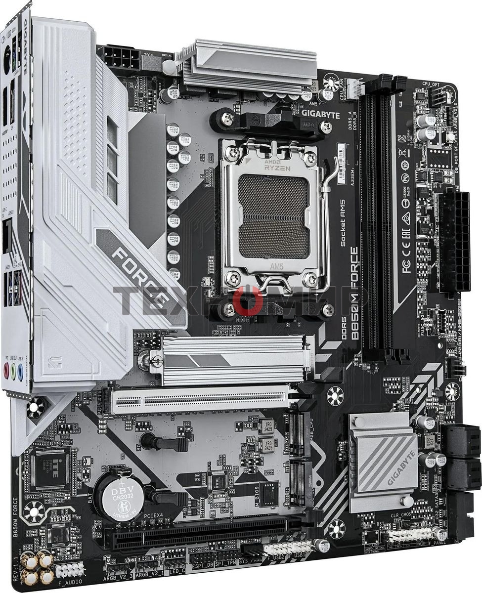 Материнская плата Gigabyte B850M FORCE, AM5, AMD B850, 2xDDR5, 4xSATA, 3xM.2, 1xPCIe 5.0 x16, 1xPCIe 4.0 x4, 1xHDMI, 1xDP, 1x2.5Gb LAN, 1xUSB-C 5Gbps, 1xUSB-A 10Gbps, 2xUSB-A 5Gbps, 2xUSB-A 2.0, 3x3.5 мм, 7.1, mATX