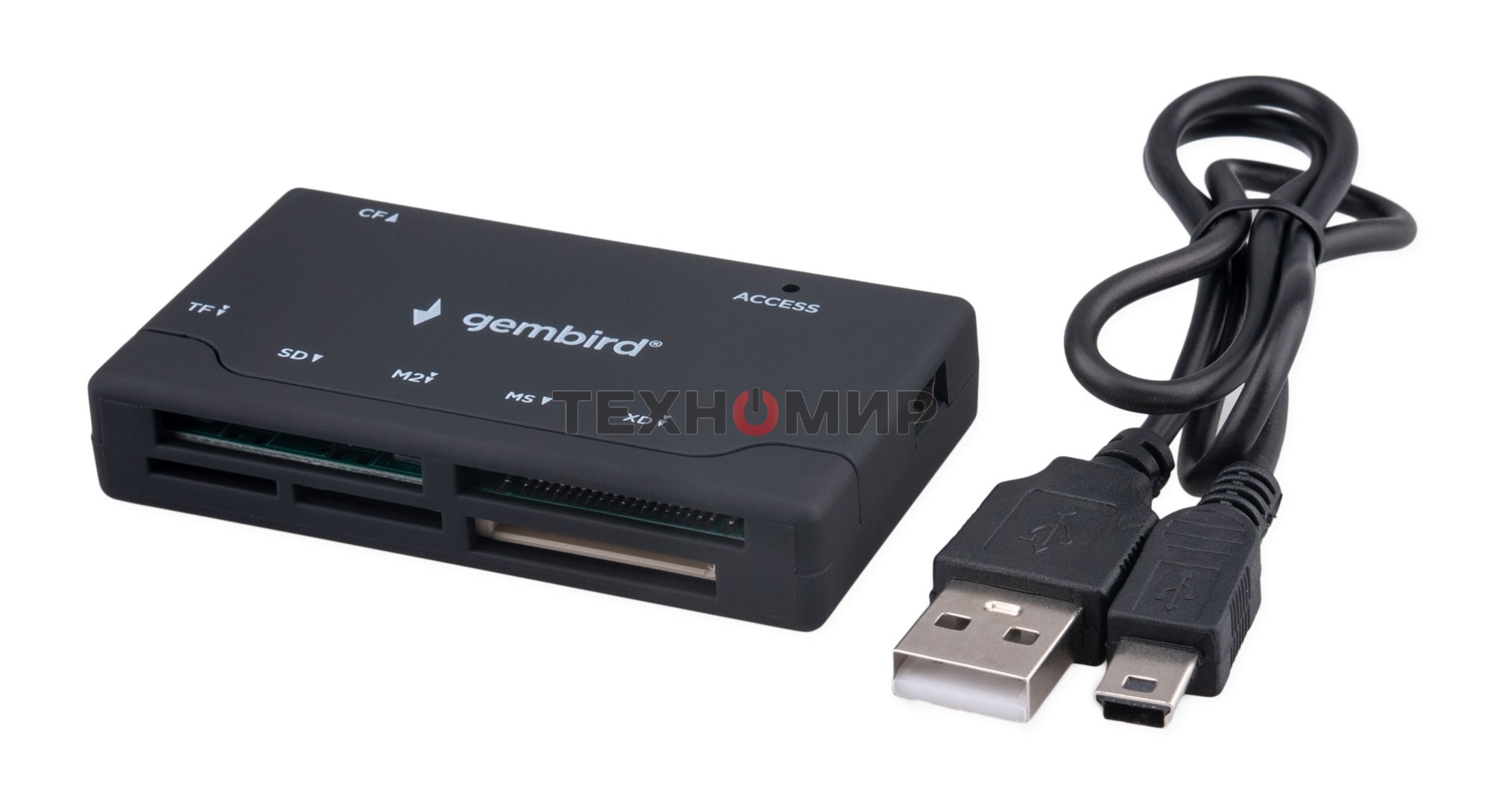 Кард-ридер Gembird FD2-MSD-4/черный/SD/TF/MicroSD/XD/MS/M2/CF/USB 2.0/пластик