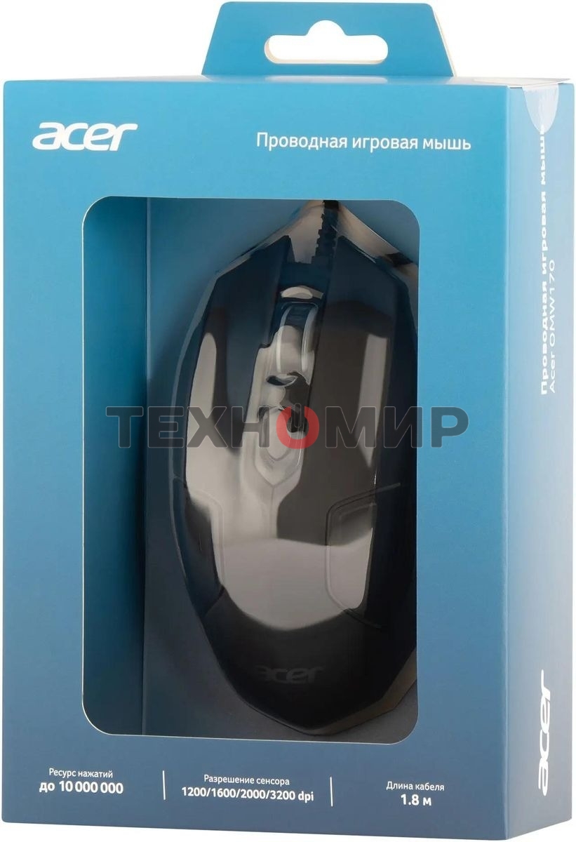 Мышь проводная Acer OMW170 черный, 3200 dpi, USB, кнопки - 6