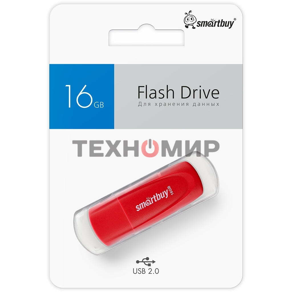 Флешка USB Smartbuy Scout Red (SB016Gb2SCR), 16Gb, USB 2.0, R/W 15/8, красный
