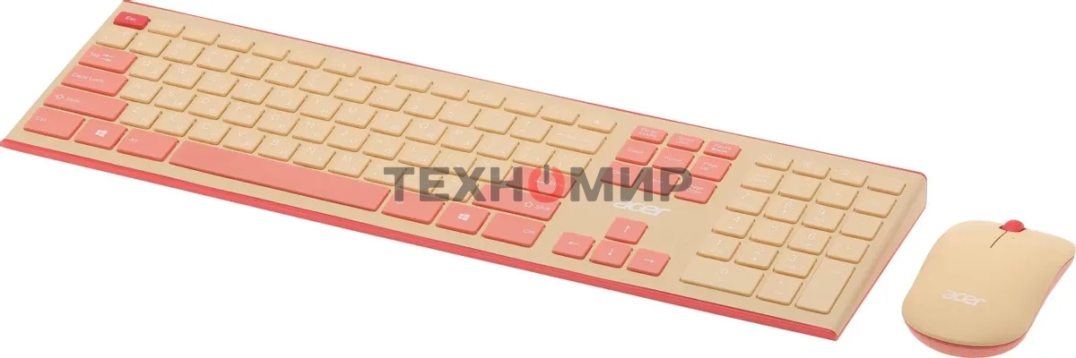 Комплект клавиатура + мышь Acer OCC205 беспроводной USB, 1200 dpi, розовый/бежевый