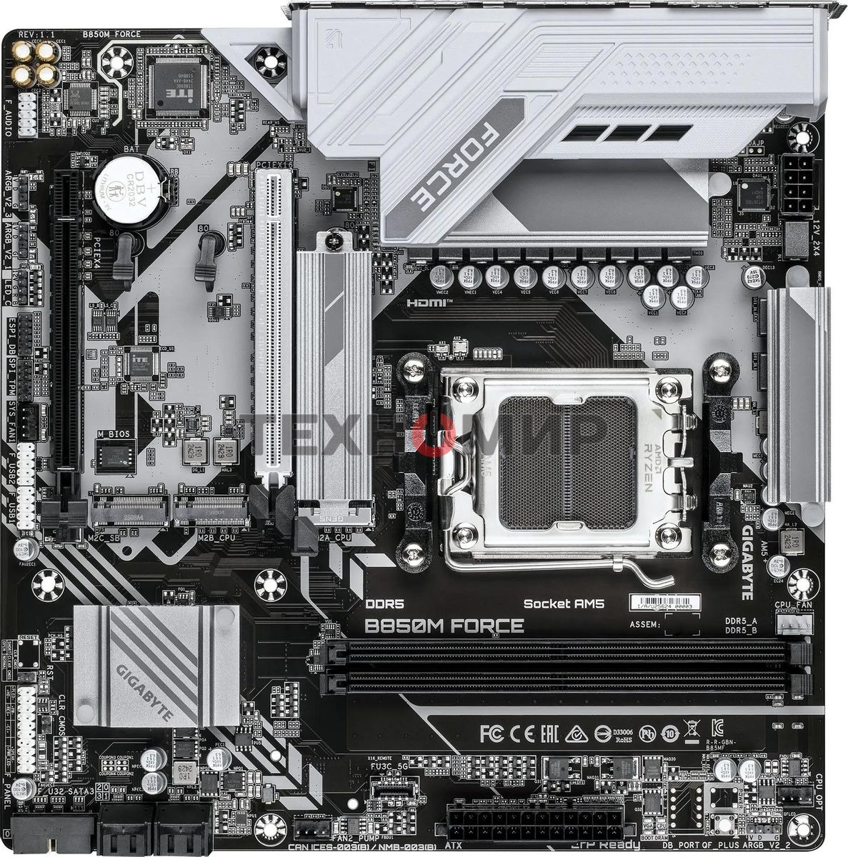 Материнская плата Gigabyte B850M FORCE, AM5, AMD B850, 2xDDR5, 4xSATA, 3xM.2, 1xPCIe 5.0 x16, 1xPCIe 4.0 x4, 1xHDMI, 1xDP, 1x2.5Gb LAN, 1xUSB-C 5Gbps, 1xUSB-A 10Gbps, 2xUSB-A 5Gbps, 2xUSB-A 2.0, 3x3.5 мм, 7.1, mATX