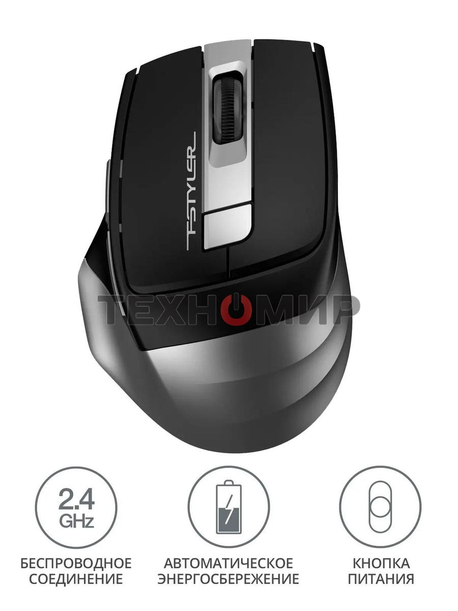 Мышь беспроводная A4Tech Fstyler FG35 серый/черный, 2000 dpi, радиоканал, USB, кнопки - 6