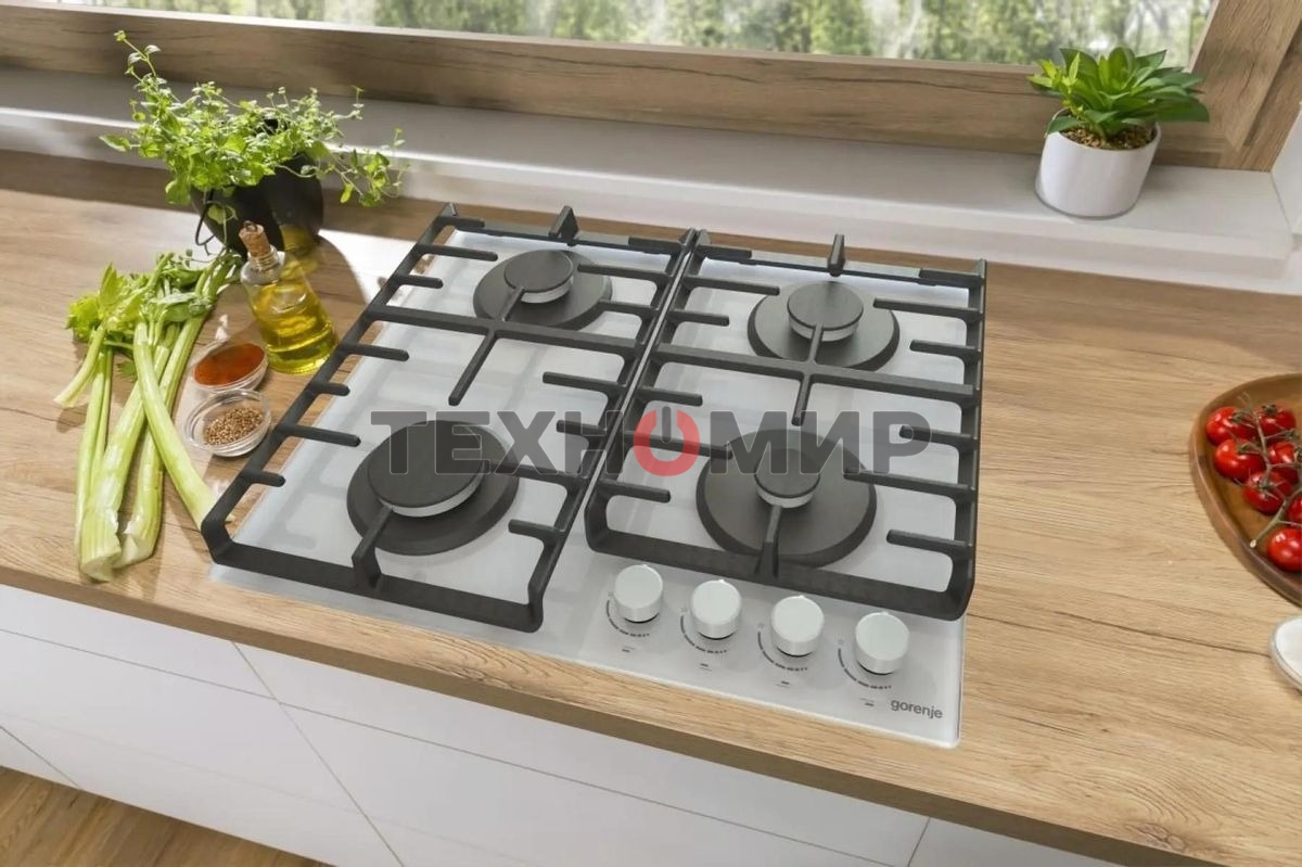 Газовая варочная панель Gorenje GT642AXW, 4 конфорки, закаленное стекло, белый