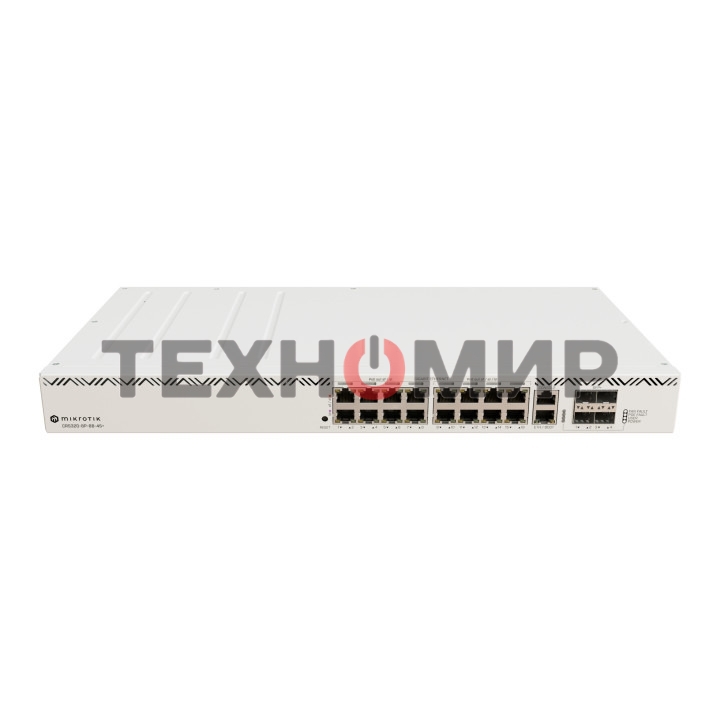 Коммутатор MikroTik CRS320-8P-8B-4S+RM Cloud Router Switch with dual-core 800 MHz CPU, 256 MB RAM, 98DX226S switch chip, 17 x Gigabit Eth ports (8 x 802.3af/at, 8 x 802.3bt PoE-out), 4 x 10G SFP+ ports, RouterOS L5, 1U rackmount enclosure, 600W PSU