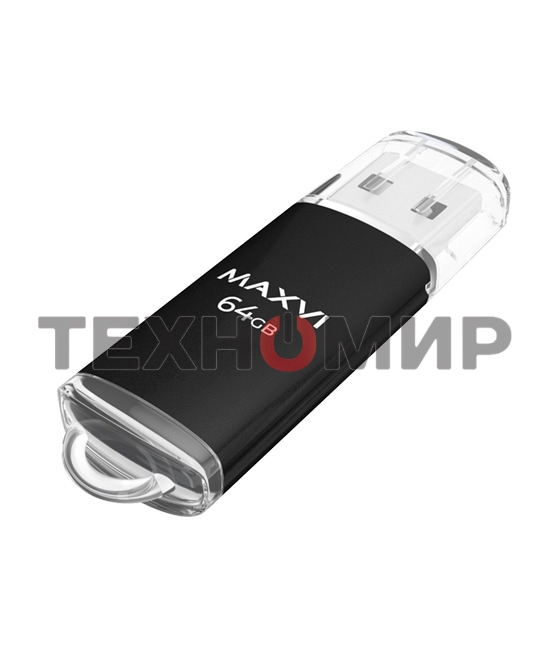 Флешка USB R/W Maxvi MP 64Gb USB 2.0 black, монолит с колпачком, металл + ABS пластик
