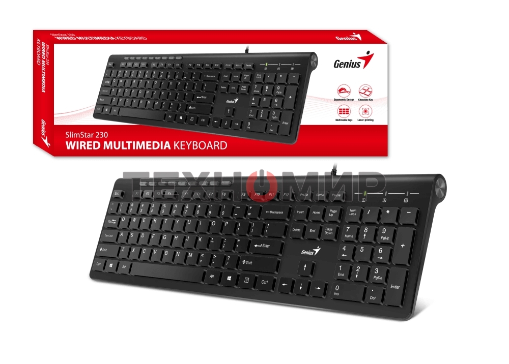 Клавиатура проводная Genius SlimStar 230II 31310048402, USB, черный