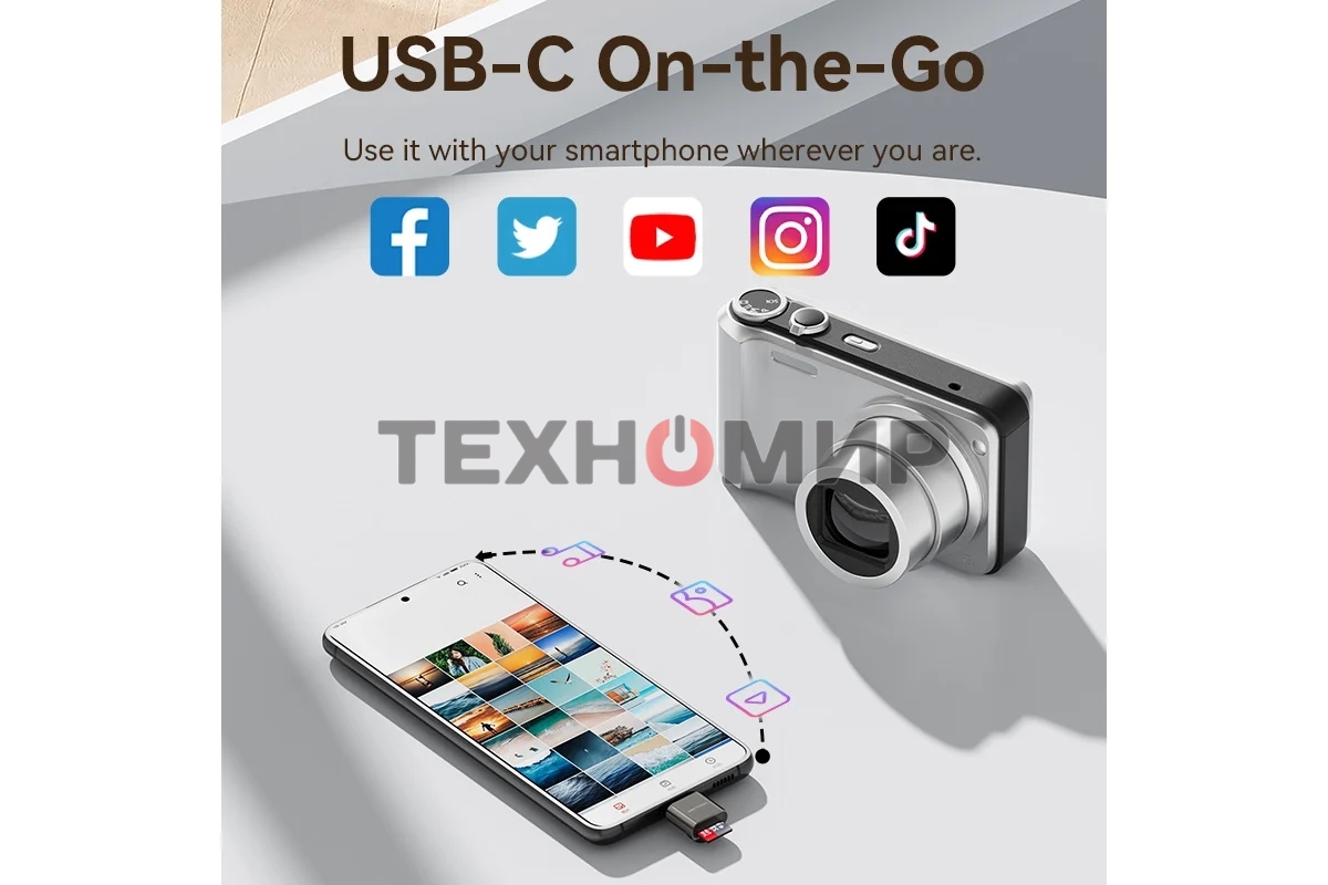 Кард-ридер Vention CLMH0/серый/OTG USB 2.0 CM/MicroSD/USB Type-C/металл
