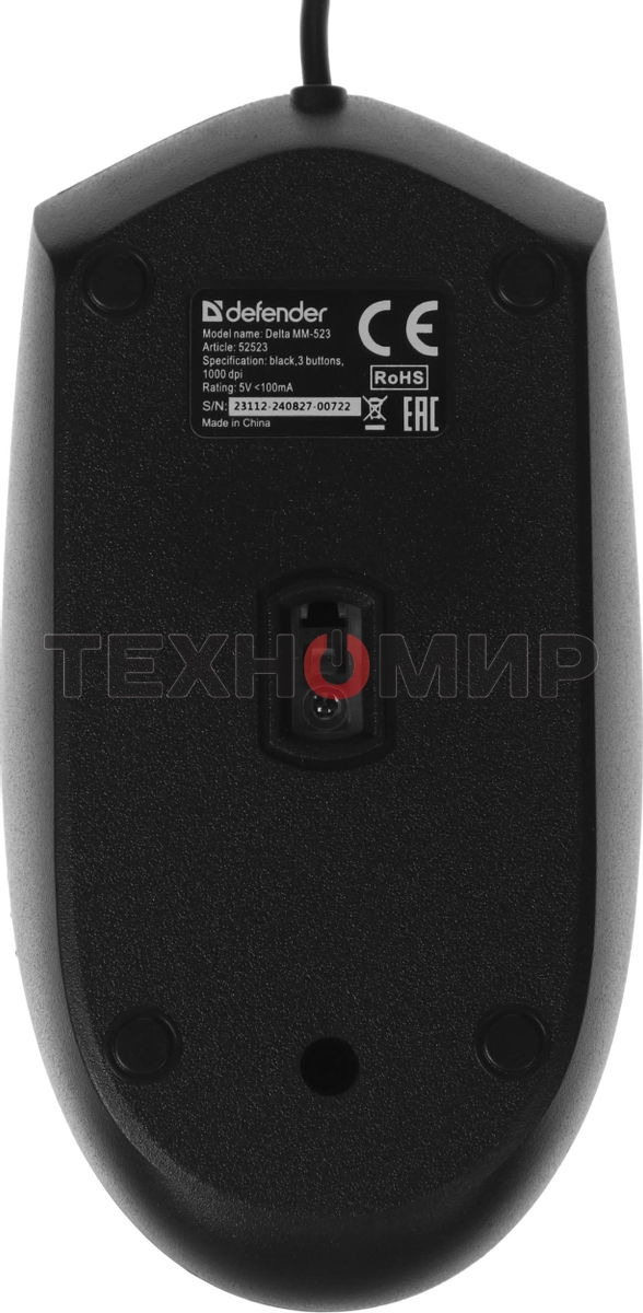 Мышь проводная Defender Delta MM-523 черный, 1000 dpi, USB, кнопки - 3