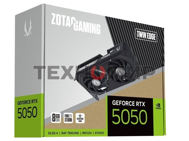Видеокарта Zotac GAMING GeForce RTX 5050 TWIN EDGE, NVIDIA RTX 5050, 8 ГБ GDDR6, 128 бит, PCI-e 5.0, 1xHDMI, 3xDP, 2572 МГц