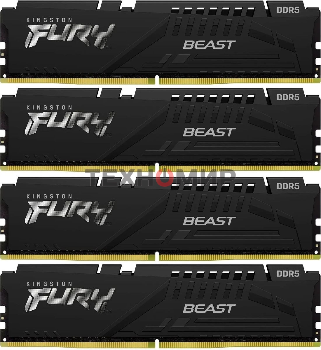 Оперативная память Kingston Fury Beast, DDR5, 128Gb (4x32Gb), 5200MHz, CL40, DIMM, радиатор, черный